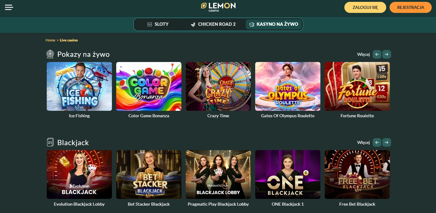 Lemon Casino bonus powitalny w kasynie na żywo
